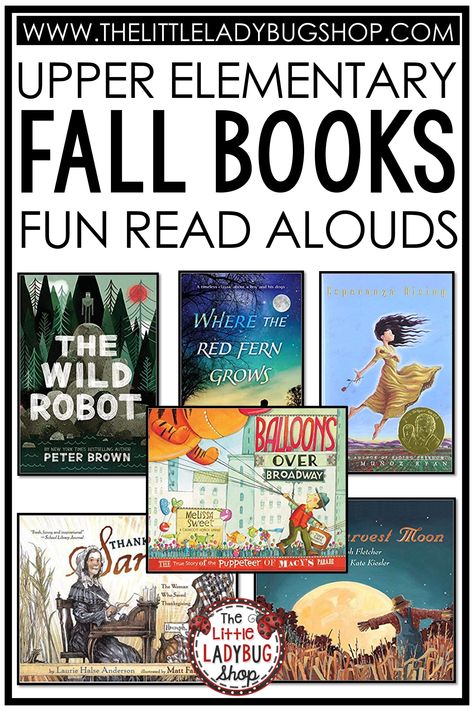 Fall means pumpkins, leaves, bonfires, and great read alouds! Your students are never too old to be read aloud to. Upper elementary students love to hear engaging stories told by their teachers. Try some of these incredible fall read aloud books to share with your students this fall. #thelittleladybugshop Upper Elementary Read Alouds, Picture Books For Upper Elementary, October Read Alouds, Read Aloud Picture Books, Read Aloud Chapter Books, English Comprehension, Autumn Books, Fall Products, Family Read Alouds