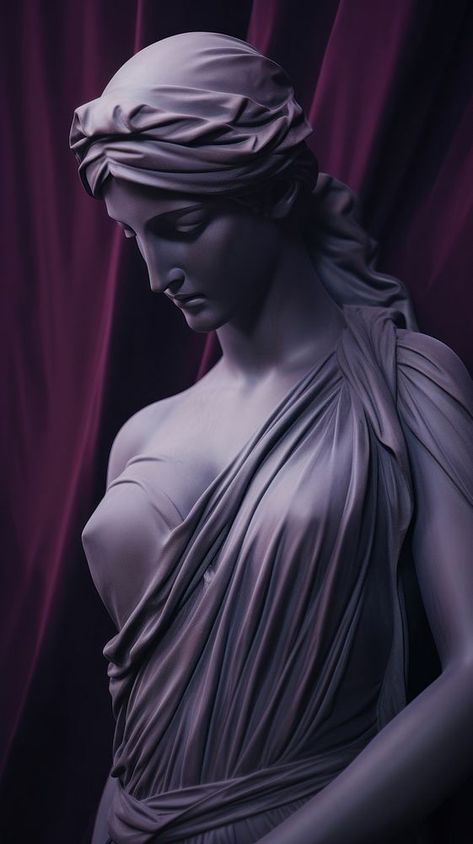 Greek goddess statue with darkpurple satin fabric sculpture art representation. AI generated Image by rawpixel. | premium image by rawpixel.com / Boom Greek Statue Fabric, Greek Statues Wallpaper, Statues Wallpaper, Greek Wallpaper, Greek Goddess Statue, Favourite List, Diana Statue, Statue Greek, Fabric Sculpture