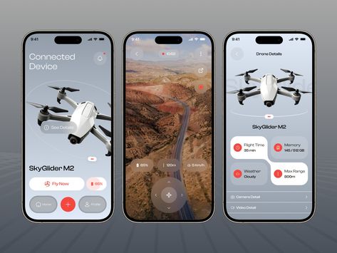 Drone Control App UI Concept :: Behance Application Design Ideas, Drone App, Car Rental App, Mobile Application Design, Mobile App Design Inspiration, Visual Hierarchy, Navigation Bar, Learning Apps, App Design Inspiration