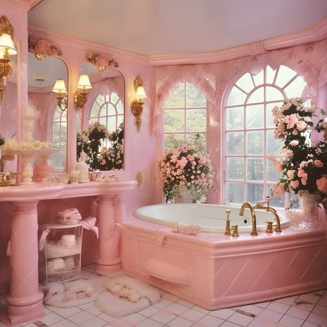 All Posts • Instagram House With White Shutters, Heart Tub, Alice In Wonderland Floral, Swan Faucet, French Sconces, Pink Blue Sky, Bathroom Concepts, Painted Mural, White Shutters