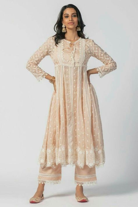 Shop Mulmul, Pink Pant, Pearl Tassels, Lace Suit, Long Kurti Designs, Cotton Kurti Designs, Indian Dresses Traditional, Dress Design Patterns, Kurti Neck Designs