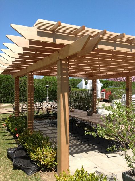 Joe D'Urso Pergola | Pergola, Garden design, Backyard Angled Pergola Ideas, Rustic Pergola, Cedar Pergola, Building A Pergola, Wood Pergola, Pergola Attached To House, Outdoor Paradise, Wooden Pergola, Outdoor Kitchen Patio