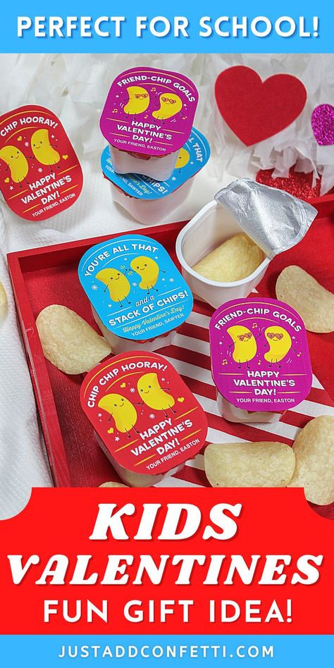 Looking for a fun kids valentine for your kiddo to give friends or to hand out at school? This Pringles kids valentine idea is so cute! Valentine Day Exchange Ideas For Kids, Kids Valentine Exchange Ideas, Gatorade Valentine Ideas, Chip Valentine Printable Free, Pringles Valentines Ideas, Friend Chip Valentine, Pre Packaged Valentines Treats For School, Valentine’s Day Cards For Kids School, Chip Valentine Printable