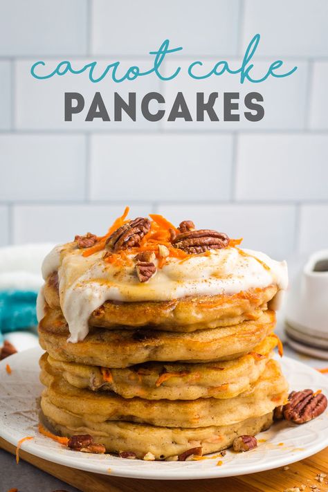 Carrot Cake Pancakes, Cake Pancakes, Vegan Carrot Cake, Pumpkin Pie Spice Mix, Pancakes Vegan, Vegan Carrot Cakes, Pancake Recipes, Tofu Scramble, Carrot Cake Recipe