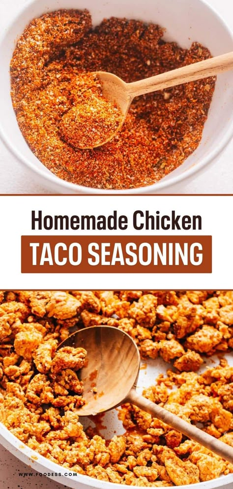 Spice up your chicken tacos with the tastiest homemade Chicken Taco Seasoning! This Mexican spice blend is the perfect way to add incredible flavor to your chicken, whether it's for tacos or other dishes like grilled chicken, beef, nachos, taco salads, chicken fajitas, and more. With this simple and easy recipe, you'll never go back to store-bought taco seasoning packets again. Customize the level of heat and adjust the spices to your liking. Find the full recipe + video tutorial on my blog. Mexican Spice Blend, Taco Seasoning Mix Recipe, Fish Tacos With Cabbage, Mexican Spice, Spicy Fish Tacos, Homemade Taco Seasoning Recipe, Chicken Taco Seasoning, Creamy Avocado Sauce, Taco Seasoning Recipe