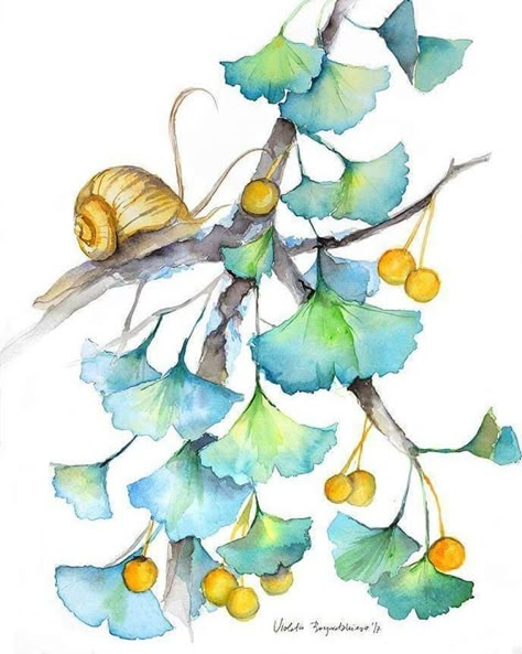 Ginkgo Art, Watercolor Projects, Watercolor Flower Art, Plant Painting, Ginkgo Biloba, 수채화 그림, Green Home, Garden Painting, Green Home Decor