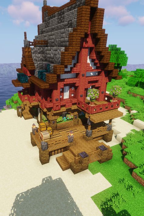 Red House Minecraft, Minecraft Survival House, Survival House, Minecraft Survival, Medieval Houses, Minecraft House, Wood House, Red Wood, Red House