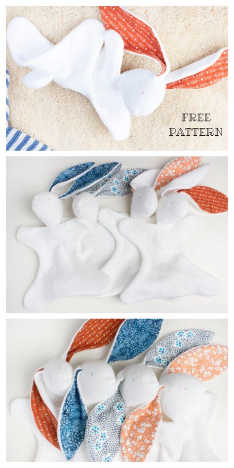 DIY Fabric Bunny Lovey Free Sewing Patterns | Fabric Art DIY Lovey Sewing Pattern, Baby Bunny Toy, Fabric Bunny, Bunny Lovey, Lovey Pattern, Sewing Machine Projects, Patterns Fabric, Snuggle Blanket, Free Sewing Patterns