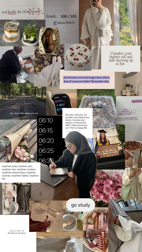 City Planner Aesthetic, Vision Board Ideas Islamic, Quran Vision Board, Muslim Glow Up, Islamic Manifestation, Islamic Collage, Studying Inspo Wallpaper, Coran Quotes, Manifesting Vision Board