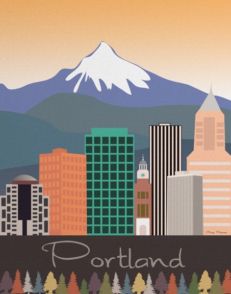 Artsy Quilts, Seattle Art Print, Vintage Seattle Poster, Portland Oregon Skyline, Poster Art Illustration, Portland Map Illustration, Oregon Summer, Portland Skyline, Seattle Skyline Silhouette