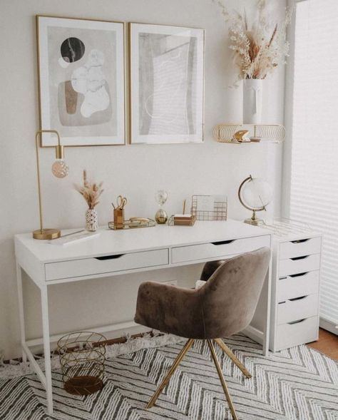 Home Office White Desk, Minimalist Home Office, White Desk Office, Dressing Table Design, Desk Inspiration, White Desk, Office Room Decor, White Office, Small Home Office