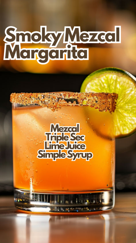 Smoky Mezcal Margarita Mezcal Margarita Recipe, Easy Mezcal Cocktails, Smokey Margarita Recipe, Smokey Margarita, Camping Cocktails, Margarita Flavors, Manly Cocktails, Spicy Cocktails, Triple Sec Cocktails