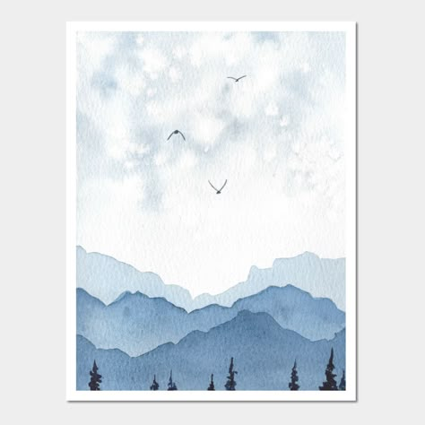 Watercolor mountains -- Choose from our vast selection of art prints and posters to match with your desired size to make the perfect print or poster. Pick your favorite: Movies, TV Shows, Art, and so much more! Available in mini, small, medium, large, and extra-large depending on the design. For men, women, and children. Perfect for decoration. Watercolour Wall Art, Simple Winter Paintings On Canvas, Masculine Watercolor Paintings, Watercolor Painting Cards, Masculine Watercolor, Easy Watercolor Mountains, Watercolor Cards For Men, Mountain Watercolor Painting, Simple Mountain Watercolor