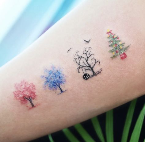 Girly Hand Tattoos, Colour Tattoo For Women, Our Mindful Life, Autumn Tattoo, Cute Tiny Tattoos, Up Tattoos, Tree Tattoo, Creative Tattoos, 4 Seasons