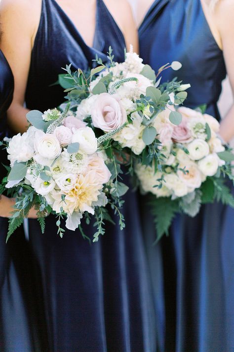 Wedding Flowers Navy Blue, Light Pink Bridesmaids, Flowers To Go, Navy Blue Bridesmaids, Navy Bridesmaids, Light Pink Wedding, Rustic Wedding Reception, Navy Blue Bridesmaid Dresses, Pink Wedding Flowers