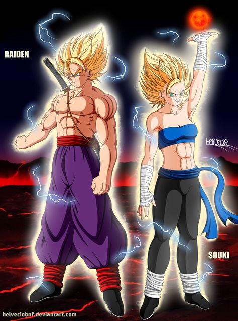 Raiden e Souki Super Saiyan 2 by HelvecioBNF on DeviantArt Baby Vegeta, Dragon Ball Tattoo, Dragon Ball Super Artwork, Dragon Ball Super Art, Dragon Ball Super Goku, Dbz Art, Dragon Ball Image, Anime Dragon Ball Goku, Goku Black