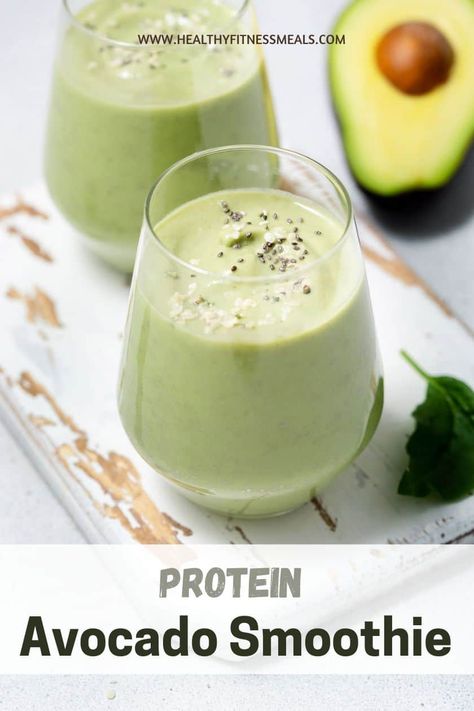 Avocado Smoothie Smoothie With Avocado, Whey Protein Shake, Whey Protein Shakes, Packed Breakfast, Avocado Banana, Healthy Fitness Meals, Avocado Breakfast, Avocado Smoothie, Protein Packed Breakfast