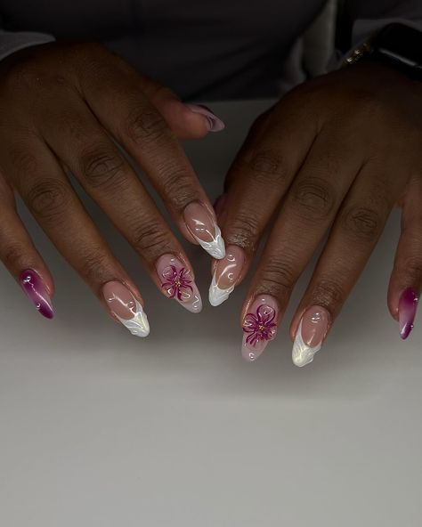 love these sm 🥹🍇🌸 inspo: @nnailedbynic @shopagaloreco products used: *bonding base *velvet teddy + lace base *ultra white + wine *bling gel *diamond steel top coat use code ‘ALEXIA10’ at checkout 🤎 #nails #nailart #naildesign #springnails #3dnailart #3dnails #3dflowernails #flowernails #cltnails #cltnailtech #gelx #gelxnails #gelxnailtech #gelxinspo 3d Gel X Nails, 3d Gel Nail Designs, Russian Nail Art, White 3d Nails, Gelx Inspo Nails, 3d Gel Nails, 3d Flower Nails, Velvet Teddy, Gel Designs