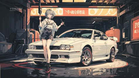 Anime Car Desktop Wallpaper, Autos Wallpapers, Jdm Art, Arte Wallpaper, Car Banner, Car Drift, Skyline Gtr R34, Anime Group, Automotive Artwork