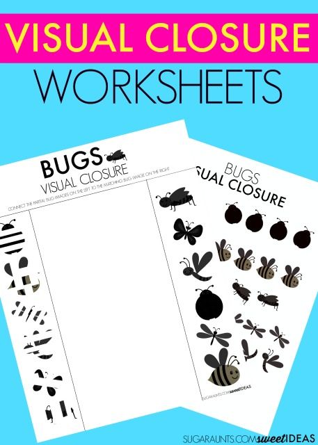 Free visual closure worksheets with a bug theme. Visual Closure Worksheets, Playdoh Math, Visual Perceptual Activities, Bug Activities, Visual Perception Activities, Word Family Activities, Visual Processing, Visual Tracking, Vision Therapy