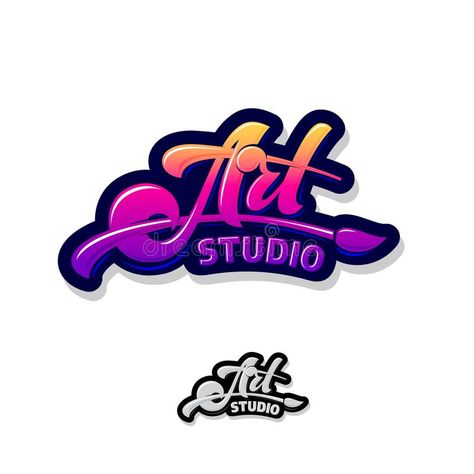 Art studio logo. Artistic school emblem. Typography. Beautiful letters and a brush. royalty free illustration Art Studio Logo, School Emblem, Sign Fonts, Beautiful Letters, House Logo Design, Realistic Pencil Drawings, Makeup Logo, Art Projects For Kids, Font Logo