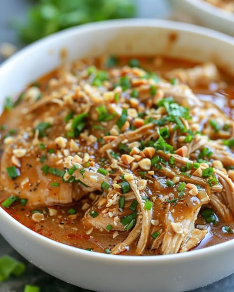 My Thai friend showed me this dish, and we've loved it since! Chicken 101, Slow Cooker Kitchen, 30 Aesthetic, Thai Peanut Chicken, Slow Cooked Chicken, 2024 Recipes, Peanut Chicken, Crockpot Cooking, Hungry Girl