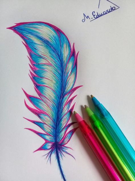 Colouring Drawing, Angel Wings Drawing, Feathers Art, Poster Rangoli, Blending Colored Pencils, Fineliner Art, Feather Drawing, Wings Drawing, Feather Pen