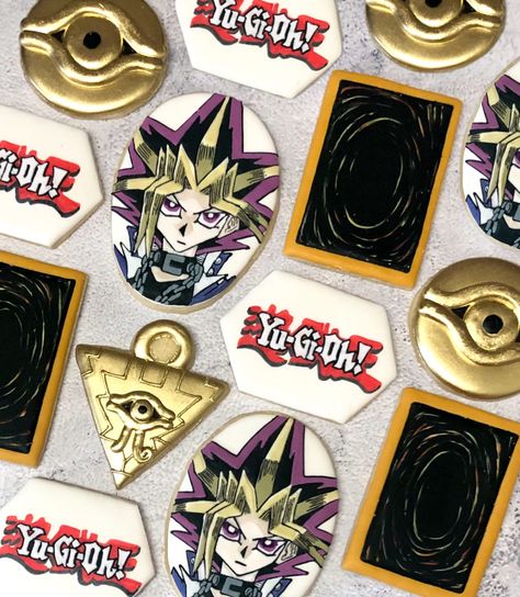 Custom Friday: Any Yu-Gi-Oh! fans? Some of these were quite challenging but happy with the result! #customorderfriday #yugiohcookies #millenniumeyecookies #millenniumpuzzlecookies #yamiyugicookies #millenniumitemscookies #yugiohcardcookies #decoratedcookies #sugarcookies #customcookies #decoratedsugarcookies #cookieart #sugarcookieart #customsugarcookies #cookies #sugarcookiedecorating #champaignurbana #champaignillinois #chambana Nerds Cookies, Anime Cake, Birthday Board, Cookie Art, Food Themes, Yu Gi Oh, Custom Cookies, Sugar Cookies Decorated, Decorated Cookies