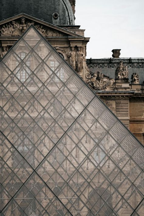 Mocha mousse Paris aesthetic wallpaper · Free Stock Photo Louvre Museum Architecture, Paris Aesthetic Wallpaper, Glass Pyramid, Louvre Pyramid, Paris Landmarks, Glass Structure, Mocha Mousse, European Architecture, Paris Aesthetic