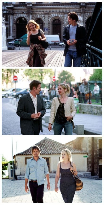 Ethan Hawke & Julie Delpy. Before Sunrise. Before Sunset. Before Midnight. Julie Delpy Before Sunrise, Before Sunrise Trilogy, Before Sunrise Movie, Before Trilogy, Julie Delpy, Ethan Hawke, Septième Art, Pose Fotografi, I Love Cinema