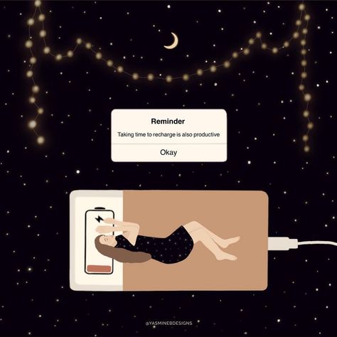 Yasmine B. on Instagram: “Don’t forget to take time to rest, recharge & refuel 🌙 #design #illustration #digitalart #procreate #procreateart #ipadproart…” Rest Recharge Refuel Quotes, Refuel Quotes, Rest And Recharge, Ipad Pro Art, Time To Rest, Illustration Quotes, Body Love, Reminder Quotes, Take Time