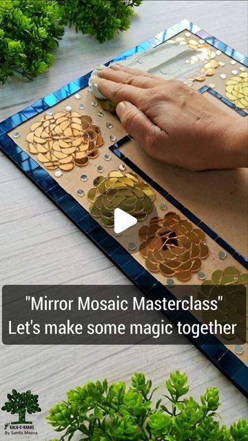 Mud And Mirror Work Art, Mirror Mosaic Art Ideas, Mosaic Mirror Art, Wall Mosaic Ideas, Lipan Art Mirror Work, Lipan Art, Mosaic Art Diy, Mirror Embroidery, Lippan Art