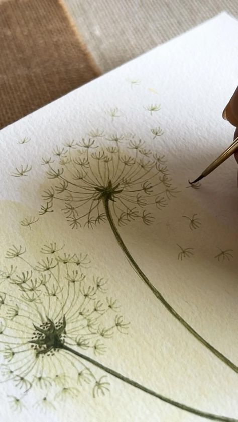 #Dandelion_Drawing #Watercolor_Floral_Art #Wildflower_Painting #Dandelion_Painting Watercolor Dandelion, Dandelion Drawing, Watercolor Floral Art, Wildflower Painting, Dandelion Painting, Painting Flowers Tutorial, Wildflower Paintings, Learn Watercolor Painting, Watercolor Paintings Nature