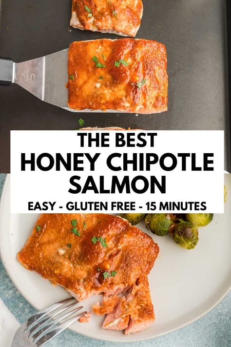 Honey chipotle salmon is easy to make, ready in 15 minutes and packed with flavor. Easy enough for weeknight meals but fancy enough for company. This healthy salmon recipe has a homemade chipotle honey sauce that is made with simple ingredients. Chipotle Honey Sauce, Honey Chipotle Salmon, Salmon Candy, Honey Chipotle Sauce, Chipotle Salmon, Homemade Chipotle, Pesto Salmon, Honey Chipotle, Healthy Salmon Recipes