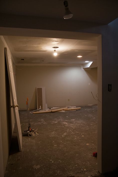 One Room Challenge – Week 3: Lighting a Windowless Basement with Layers Windowless Basement, Windowless Room, Basement Paint Colors, Basement Painting, Borrowed Light, Cool As A Cucumber, Drywall Repair, One Room Challenge, Challenge Week