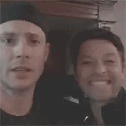 Jensen and Misha in Jensen’s trailer. Misha And Jensen, Misha Jensen, Jensen And Misha, Jensen Ackles, Kpop Idol, Supernatural, Trailer, Gif, Quick Saves