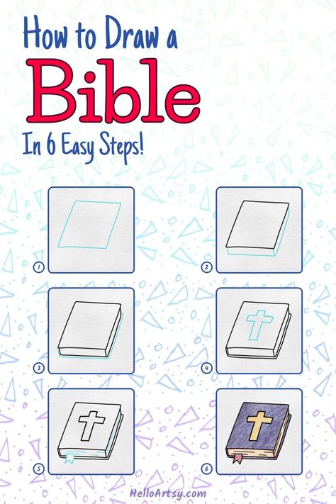 How To Draw A Bible Step By Step, How To Draw A Bible, Bible Sketches Ideas, How To Draw God, Christian Drawing Ideas Easy, How To Draw A Cross, How To Draw Jesus, Drawing Guides Step By Step, Church Drawing Easy