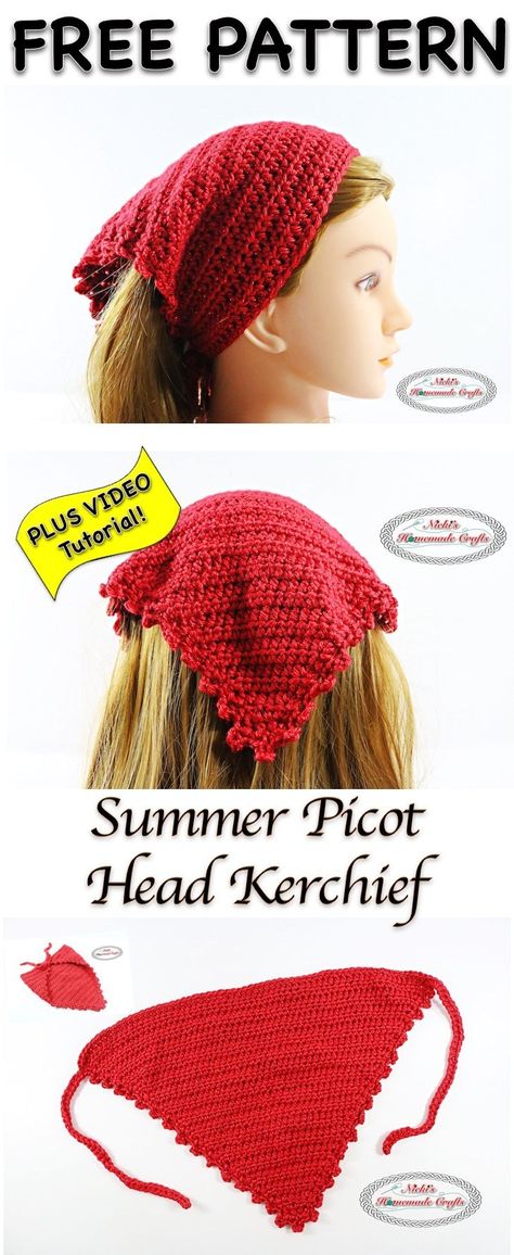 Summer Picot Head Kerchief - Free Crochet Pattern #crochettutorial #free #crochet #pattern #crochetpattern #freecrochetpatterns #summer #headkerchief #kerchief Head Scarf Crochet Pattern, Free Crochet Kerchief Patterns, Headscarf Crochet Pattern Free, Headscarf Crochet Pattern, Headcovering Pattern Free, Crocheted Head Scarf, Crochet Headscarf Pattern, Crochet Headscarf Pattern Free, Crochet Head Scarf Pattern Free