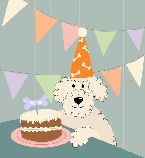 Dog Birthday Illustration, Birthday Party Dog, Cake Dog, Happy Birthday Illustration, Cake Happy Birthday, Canvas Art Painting Abstract, Happy Birthday Dog, Cool Birthday Cards, Pet Design