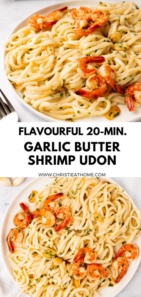 Garlic Butter Shrimp Udon Udon Noodle Shrimp, Shrimp And Udon Noodles Recipe, Udon Noodles With Shrimp, Prawn Udon Noodles, Garlic Udon Noodle Recipe, Fried Udon Noodle Recipe, Recipes Using Udon Noodles, Shrimp Udon Noodles Stir Fry, Shrimp Noodle Recipes