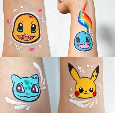 Pokémon Face Painting, Pikachu Face Paint Easy, Cartoon Face Painting, Coco Melon Face Paint, Facepainting Pokemon, Anime Face Painting, Easy Face Painting Kids, Softball Face Paint, Pokemon Face Painting