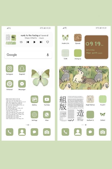 Green Phone Layout Aesthetic, Phone Icon Inspiration, Cellphone Theme Ideas Android, Aesthetic Cellphone Template, Phone Theme Pack, Phone Customization Apps, Aesthetic Phone Decor, Phone Themes Aesthetic Green, Green Phone Theme Aesthetic