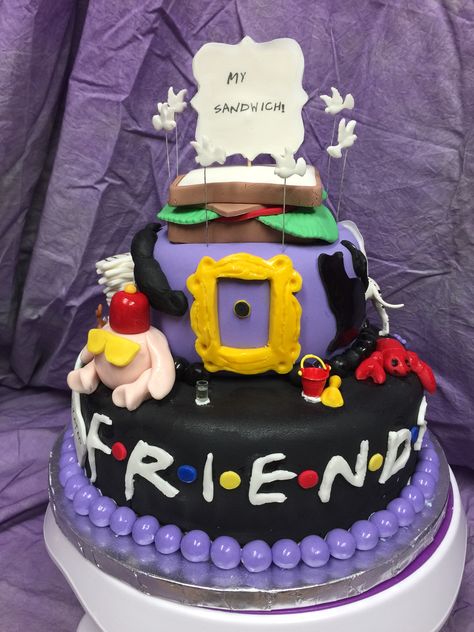 Friends favorite scenes cake Friends Tv Show Cake, Birthday Cake Friends, Friends Theme Cake, Cake Tv Show, Friends Tv Show Birthday, Birthday Cake Vanilla, Friends Birthday Cake, Cake Friends, 40th Cake