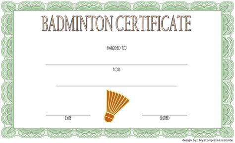 Badminton Certificate Templates [8+ Spectacular Designs] intended for Top Badminton Certificate Template Badminton Certificate, Badminton Design, Participation Certificate, Badminton Tournament, Free Gift Certificate Template, Baby Shower Games Unique, Free Certificate Templates, Cleaning Printable, Awards Certificates Template