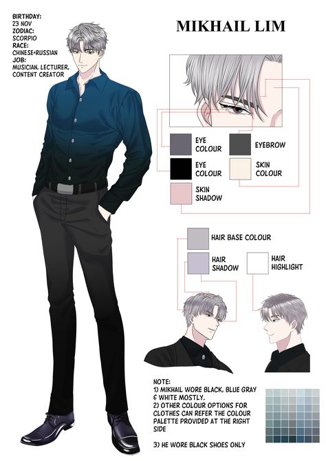 Black Sonata Character Sheet Mikhail Lim Birthday: 23 Nov Zodiac: Scorpio Race: Chinese+Russian Job:Musician, lecturer, content creator #webtoon #webtooncanvas #namicomi #globalcomix #characterdesign #webtoonrecommendation #reading #thriller #thrillerwebtoon Pose Reference For Character Sheet, Webtoon Character Design Sheet, Webtoon Character Sheet, Manga Character Design Sheet, Webtoon Creator Aesthetic, Character Sheets Template, Webtoon Creation, Character Spreadsheet, Character Sheet Template Drawing