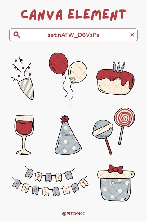 Birthday Party Canva Elements canvalementkeyw Canva Birthday Card Ideas, Canva Keywords Elements, Birthday Elements, Canva Idea, Editing Material, Canva Keywords, Canva Frames, Wedding Planner Binder, Elements Canva