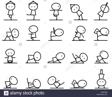 Download this stock vector: Set of Cartoon simple line character in variety action of Yoga exercise pose concept for vector graphic design - KEDPGM from Alamy's library of millions of high resolution stock photos, illustrations and vectors. Yoga Character Illustration, Cartoon Character Poses, Exercise Pose, Pose For Drawing, Yoga Chart, Line Character, Yoga Cartoon, Teacher Portfolio, Cartoon Movement