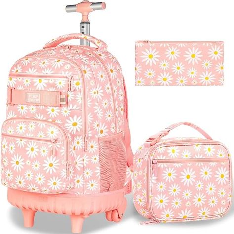 Amazon.com | gxtvo Girls Rolling Backpack, Women Roller Bookbag with Lunch Box for Adults, Water Resistant Wheeled School Bag for College Teens Kids Travel - Pink Flower | Kids' Backpacks School Bag For College, School Bags With Wheels, Roller Backpacks, Bag For College, School Bag College, Cute Stationary School Supplies, Backpack With Wheels, Kids Lunch Bags, Rolling Backpack