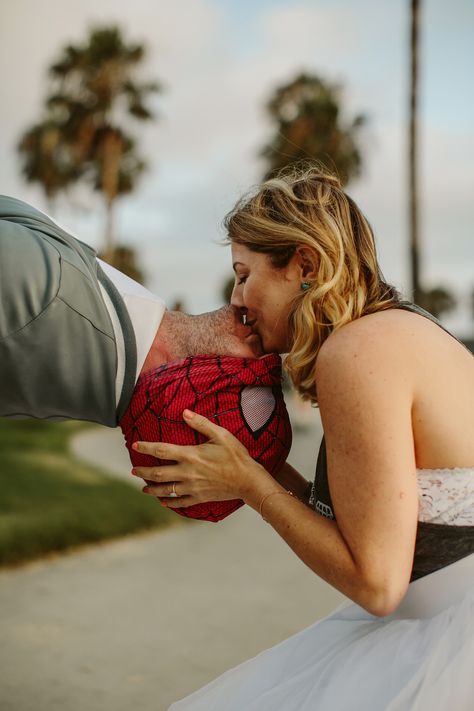 Spreading infectious Love - Our Engagement Shoot Reveal!  Spiderman Kiss with MJ. Venice Beach Engagement shoot.The California Carrie Bradshaw. Photos by Nicole Leever Photography #venice #losangeles #romance #fullskirt #fashion #love #engagementshoot #photoshoot  #spidermankiss #spidermanandmaryjane #     - LaurieBstyle | Laurie Brucker, Los Angeles Image Consultant, Fashion Consultant, Personal Stylist Marvel Wedding Aesthetic, Marvel Engagement Photos, Spiderman Theme Wedding, Spiderman Wedding Dress, Spider-man Wedding, Spider Man Wedding Theme, Spiderman Wedding Theme, Marvel Wedding Ideas, Spiderman Wedding Cake