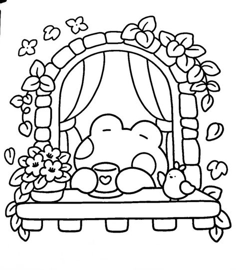 Aesthetic Drawing To Color, Colouring Aesthetic Pages, Printable Colouring In Sheets, Comfy Coloring Pages, Aesthetic Colouring Sheets, Cute Bear Coloring Pages, Little Corner Coloring Book Pages, Cute Colouring In Pages Aesthetic, Girly Coloring Pages Aesthetic